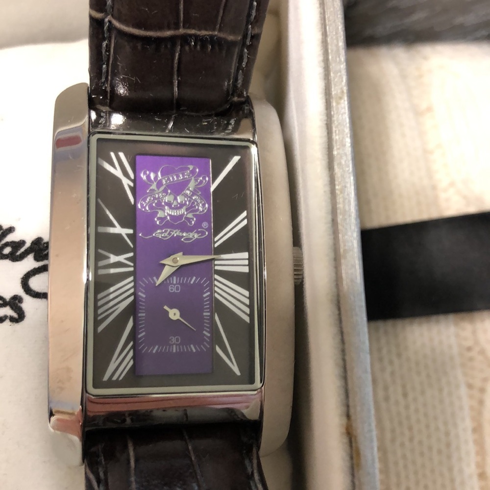 Ed Hardy leather watch with secondhand